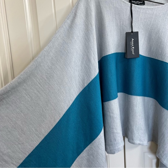 Adele Fado Womens Italian Wool Poncho in Gray & Turquoise, One Size NWT - Picture 7 of 7